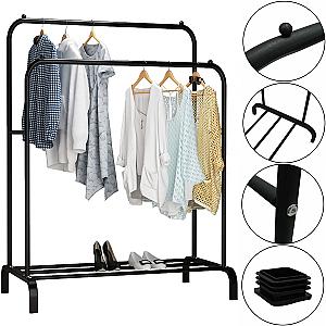 Подвійна стійка вішалка 110х54 см для одягу та полицею для взуття Double Floor Hanger