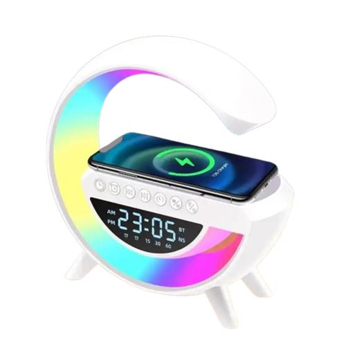 Настільна смарт лампа-нічник G-Smart BT-3401 з бездротовою зарядкою, колонкою та годинником Біла